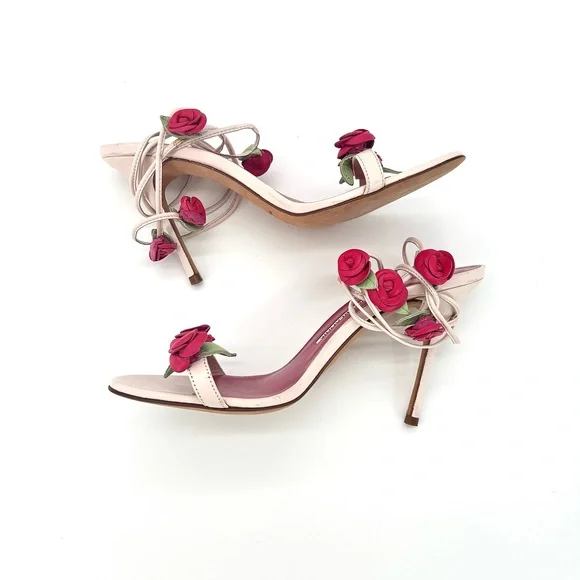 Manolo Blahnik Spring 2016 Xafiore Rose Ankle Strap Sandals 37 - Picture 12 of 14